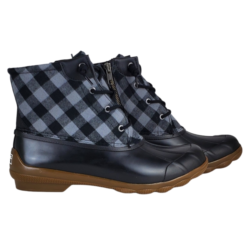 New Sperry syren gulf buffalo check black winter rain snow duck boots outdoor - Picture 2 of 15